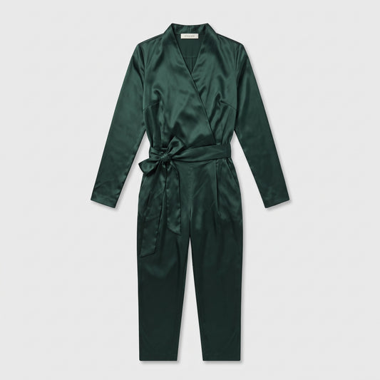 Emerald Satin Wrap Jumpsuit