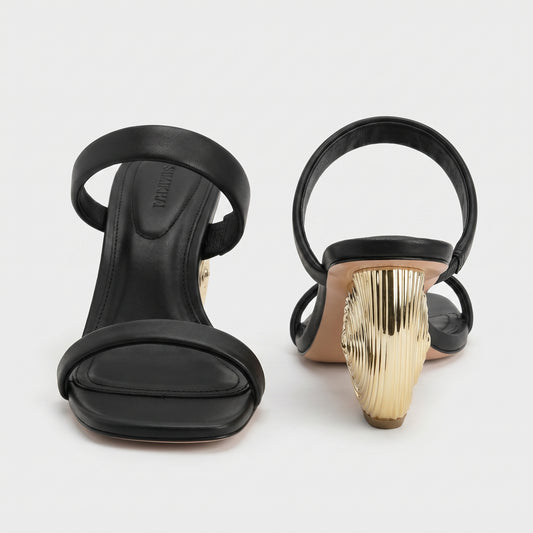 Sculptural Gold Heel Leather Sandals
