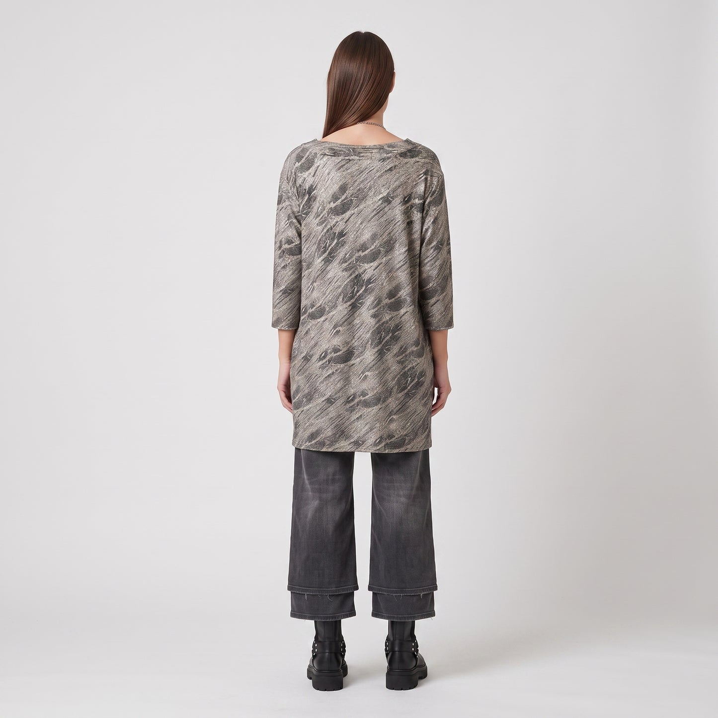 Abstract Print Metallic Jersey Top