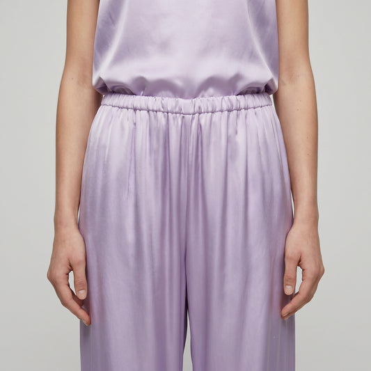 Lavender Satin Wide-Leg Trousers