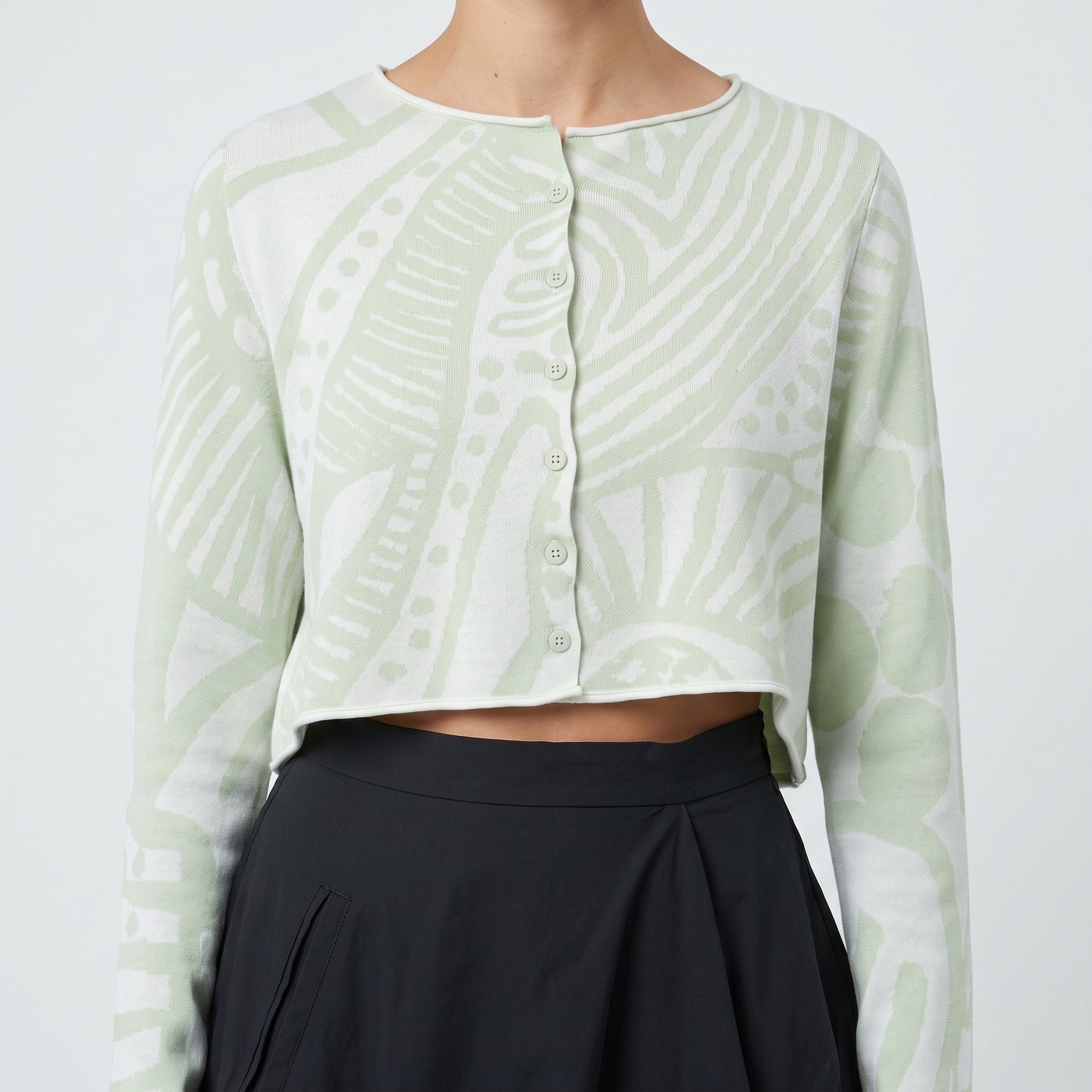 Abstract Print Cropped Cardigan