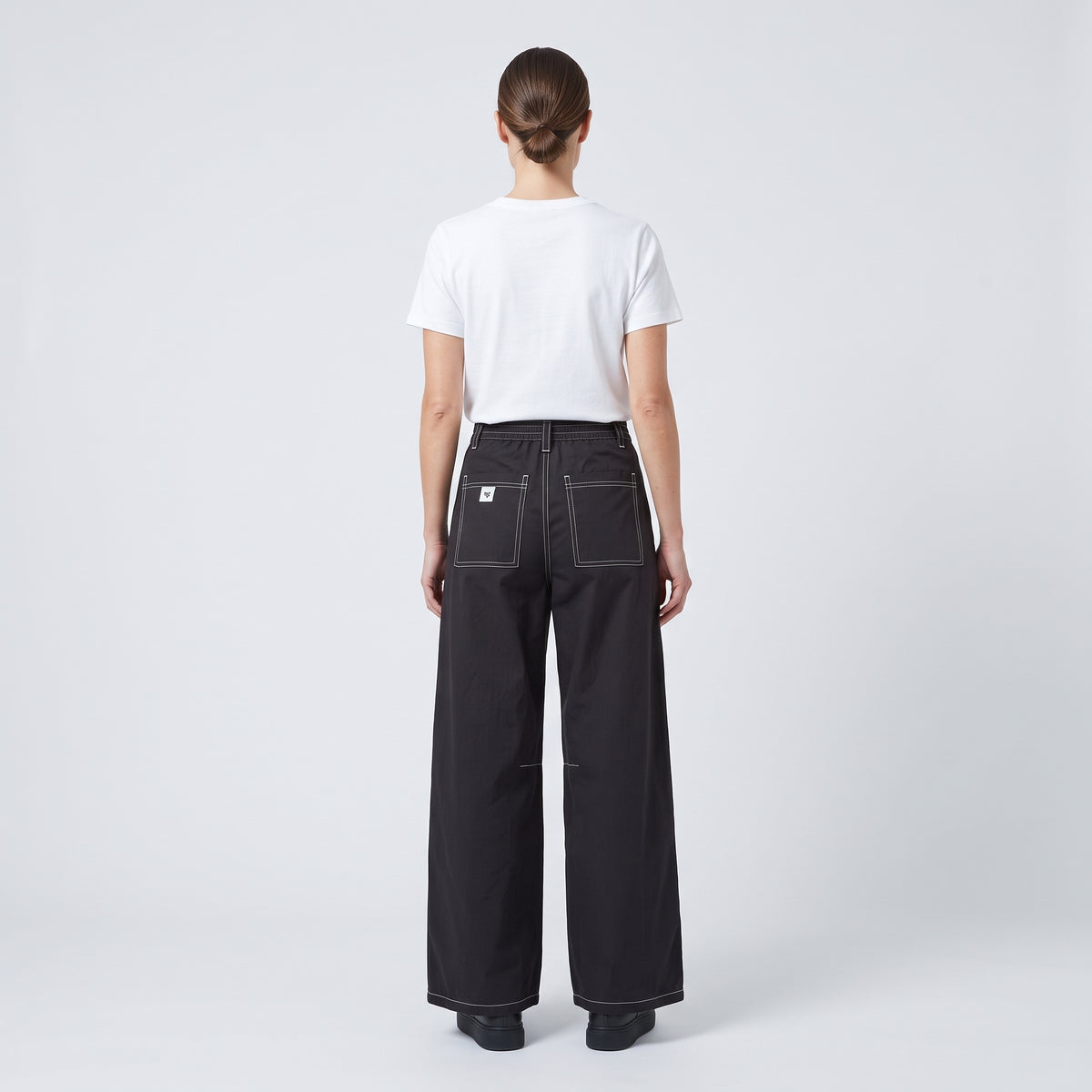 Contrast Stitch Wide Leg Trousers
