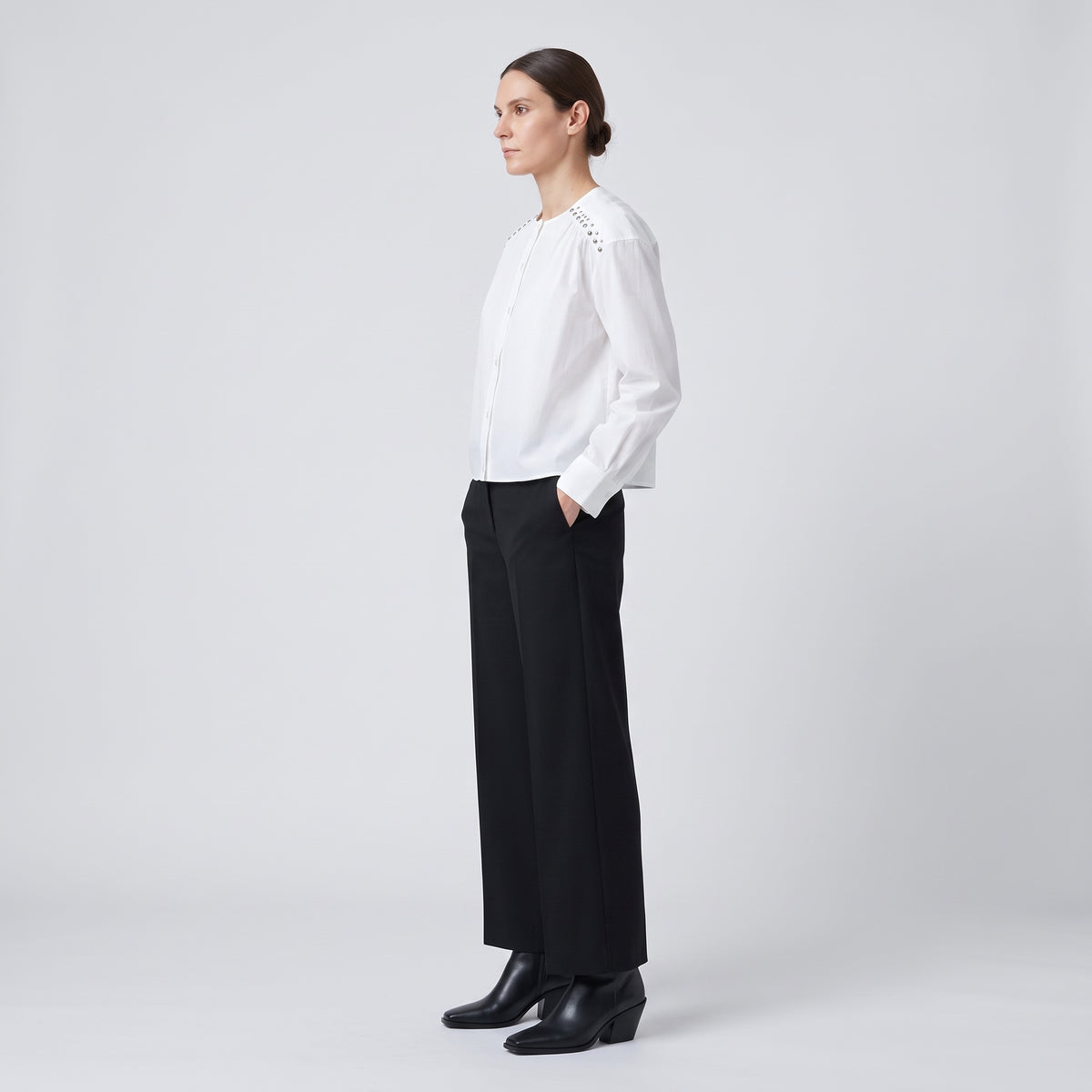 Studded Detail White Cotton Shirt