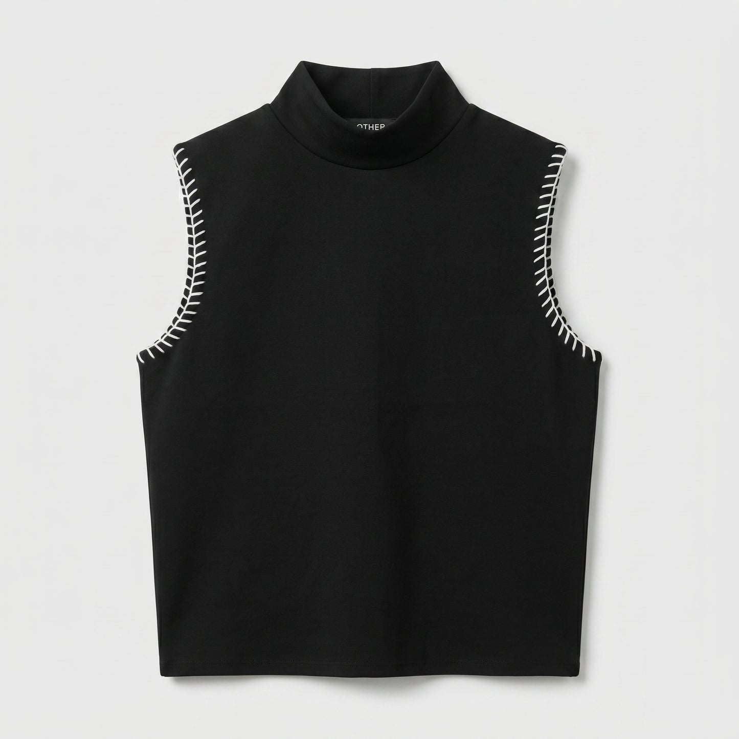 Whipstitch Mock Neck Sleeveless Top