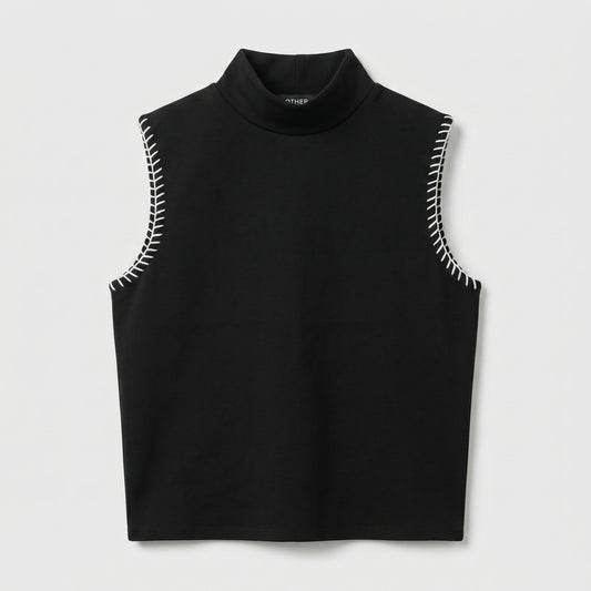 Whipstitch Mock Neck Sleeveless Top