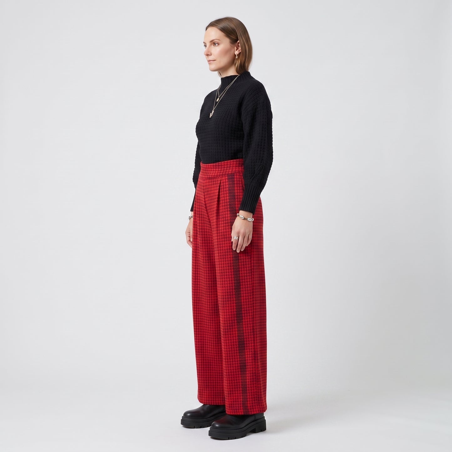 Tailored Red Houndstooth Trousers