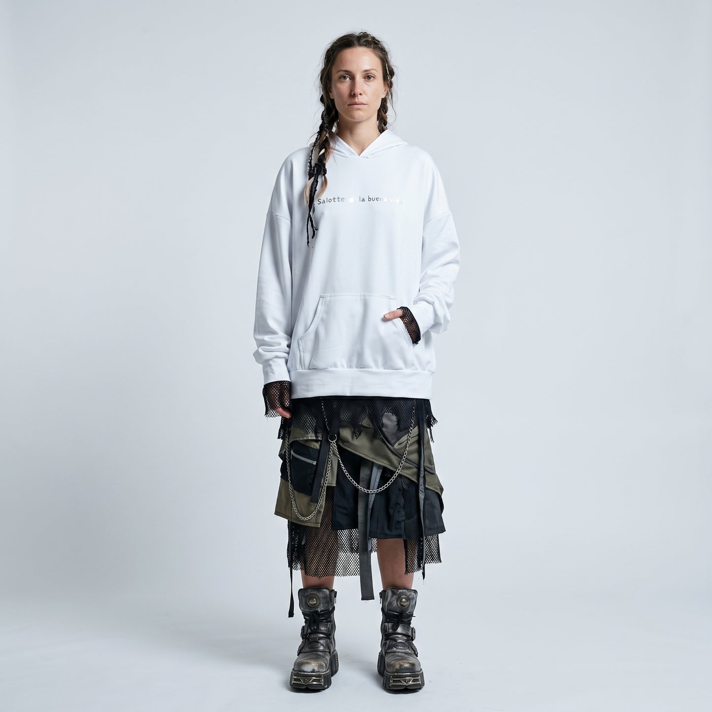 Embroidered White Oversized Hoodie