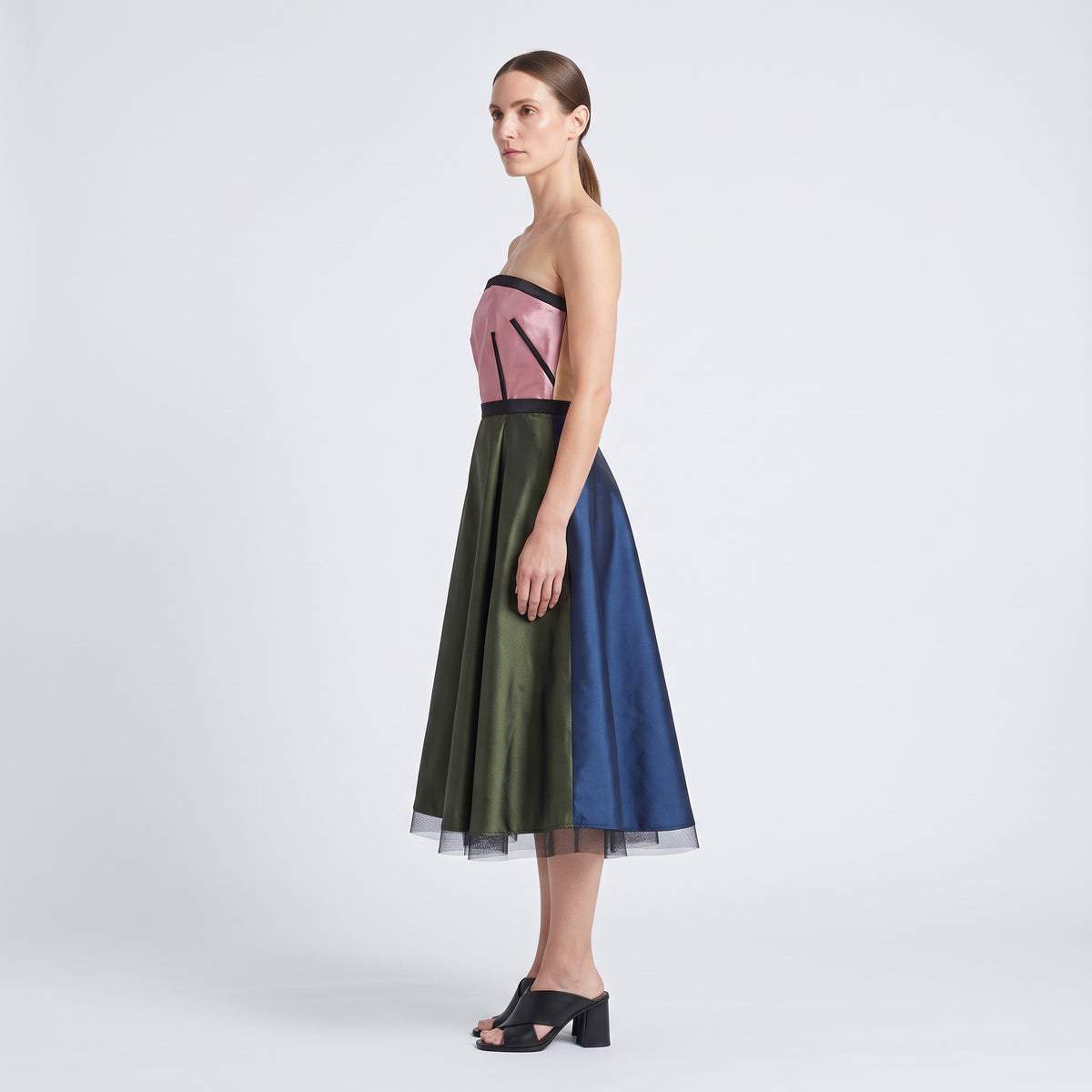 Colorblocked Strapless A-Line Dress