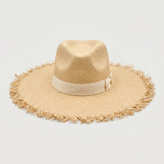 Fringed Wide Brim Straw Hat