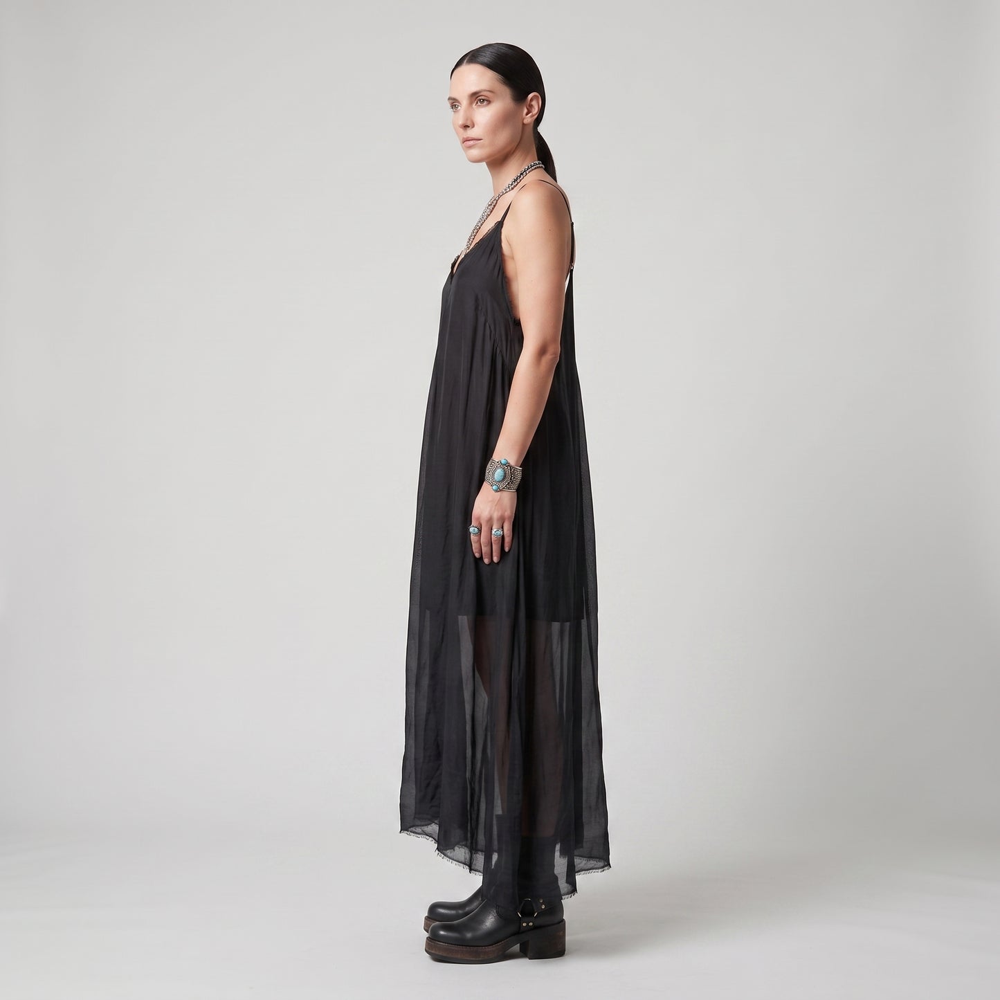 Minimalist Black Silk Cami Dress