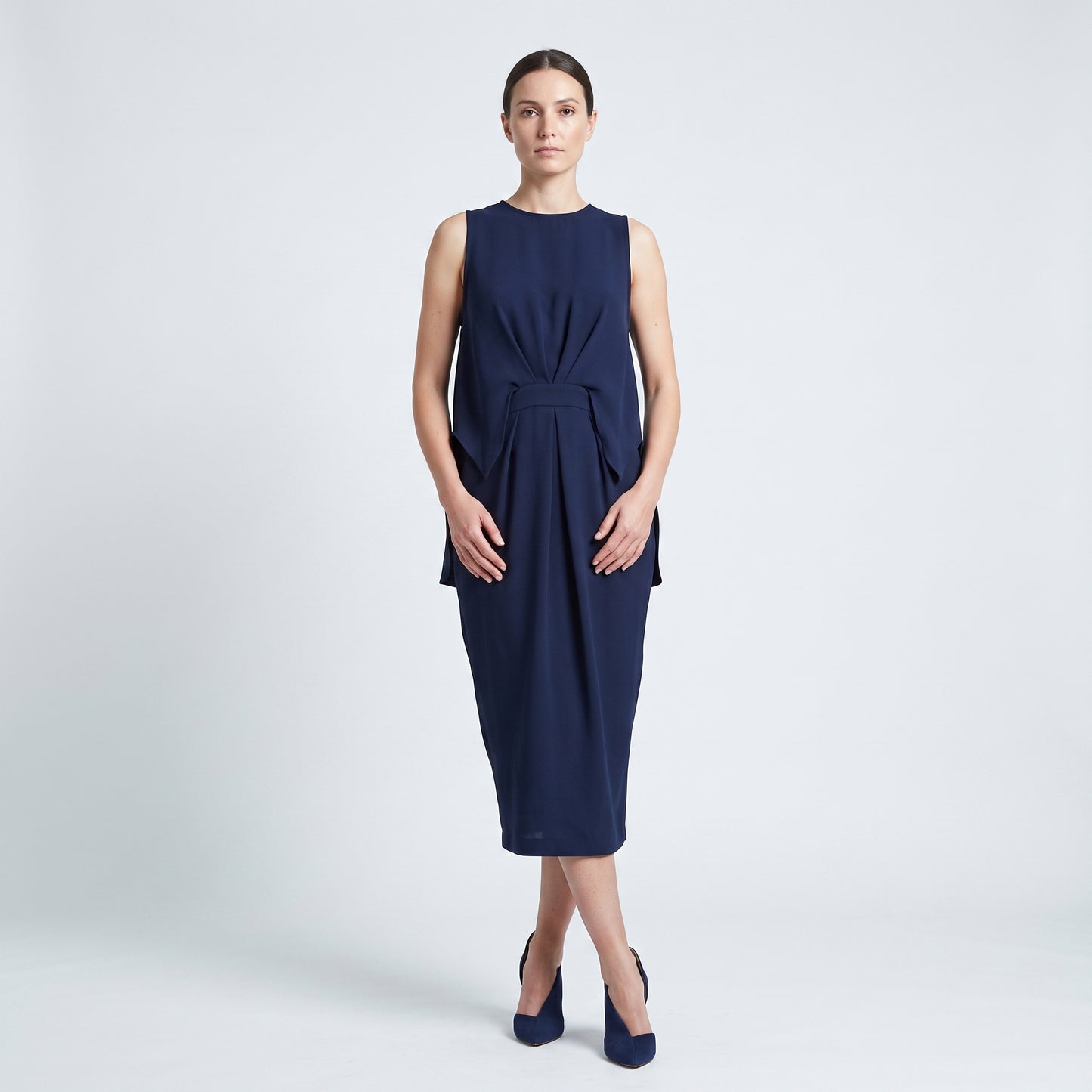 Architectural Navy Shift Dress