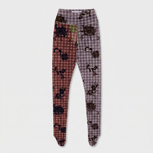 Paneled Floral Plaid Leggings