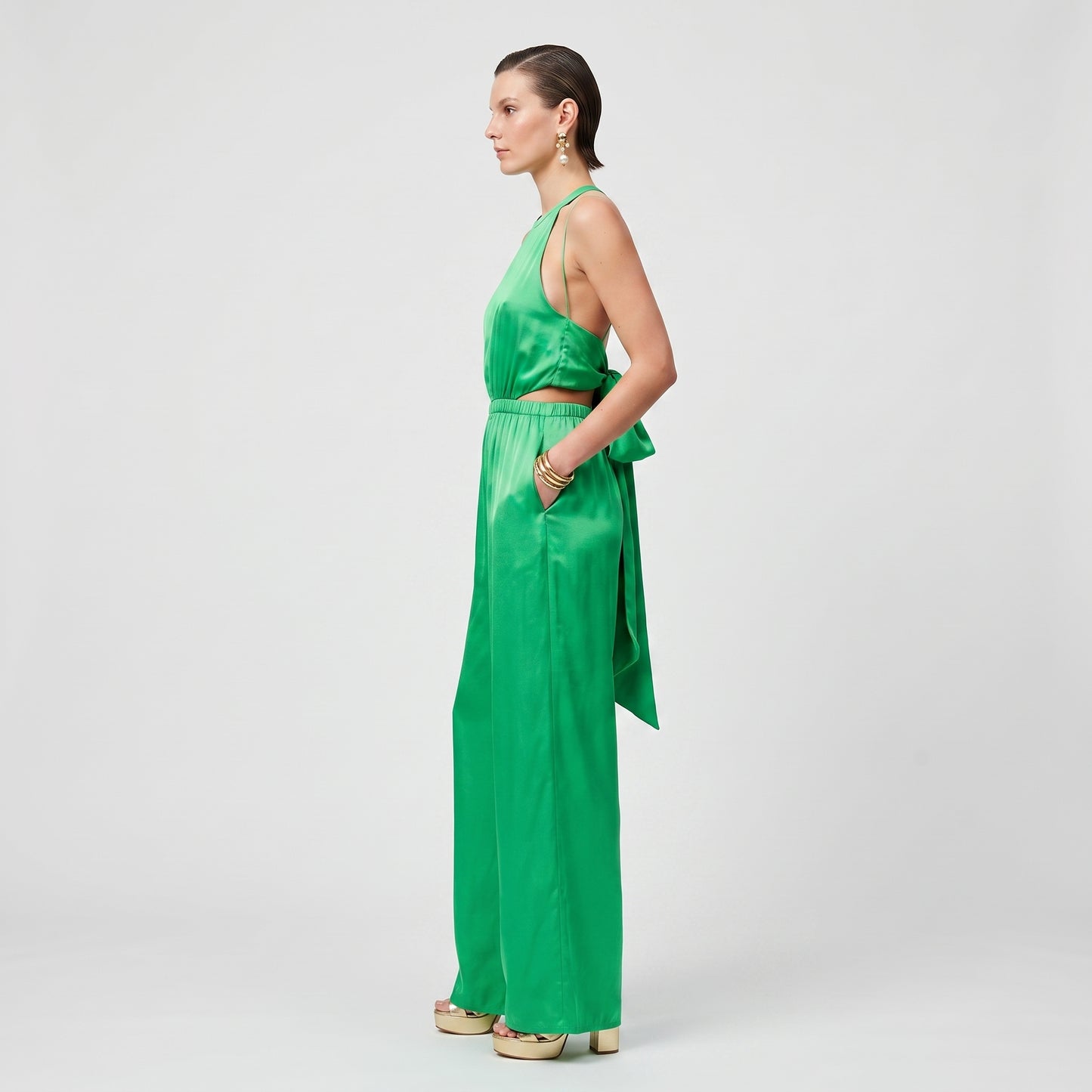 Emerald Silk Halter Jumpsuit