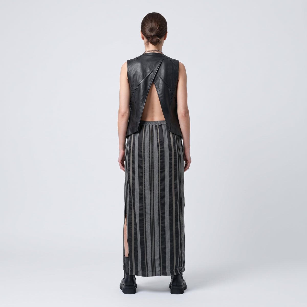 Layered Striped Midi Skirt