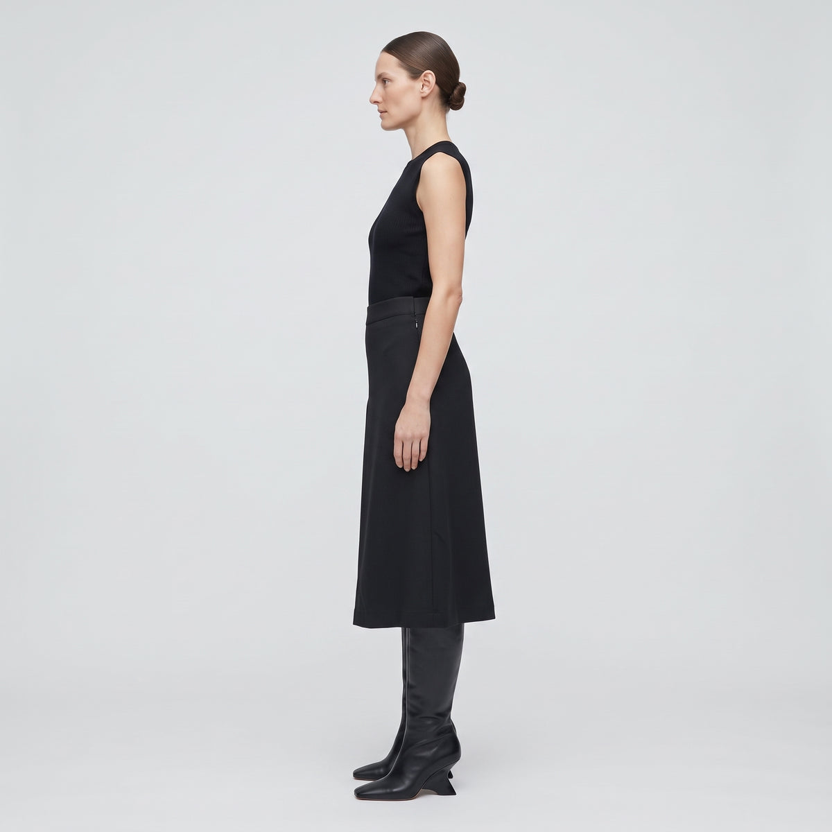 Tailored Black Pleated Skirt