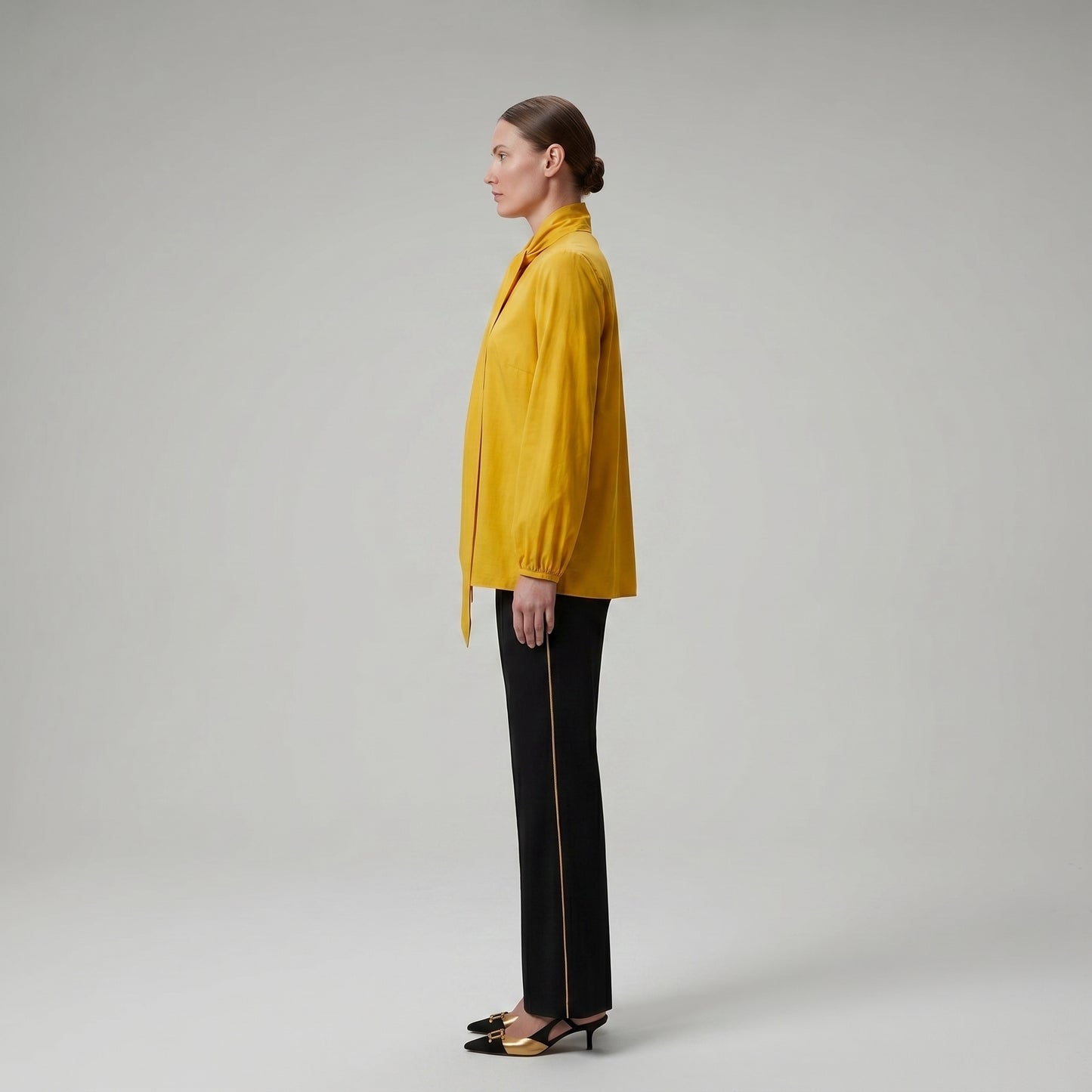 Mustard Tie Neck Silk Blouse