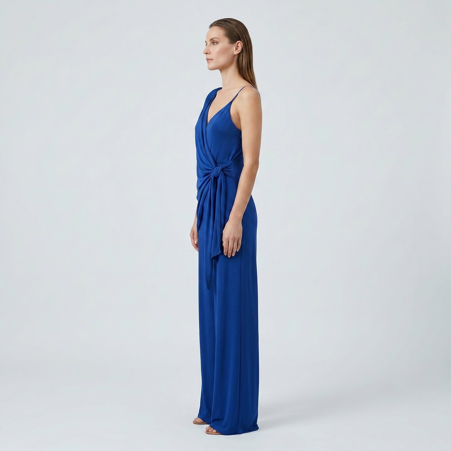 Asymmetric Draped Wide-Leg Jumpsuit
