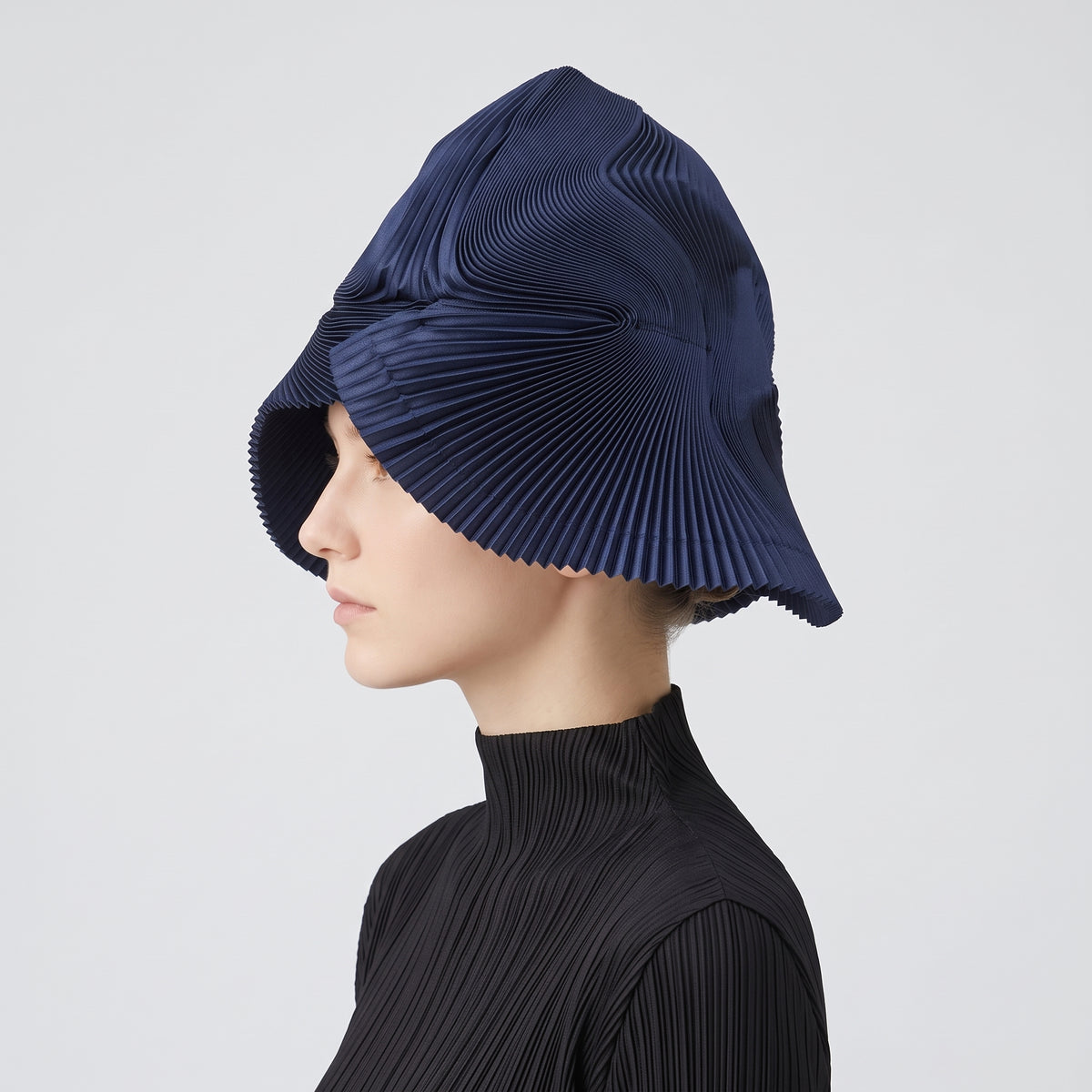 Navy Pleated Sculptural Hat