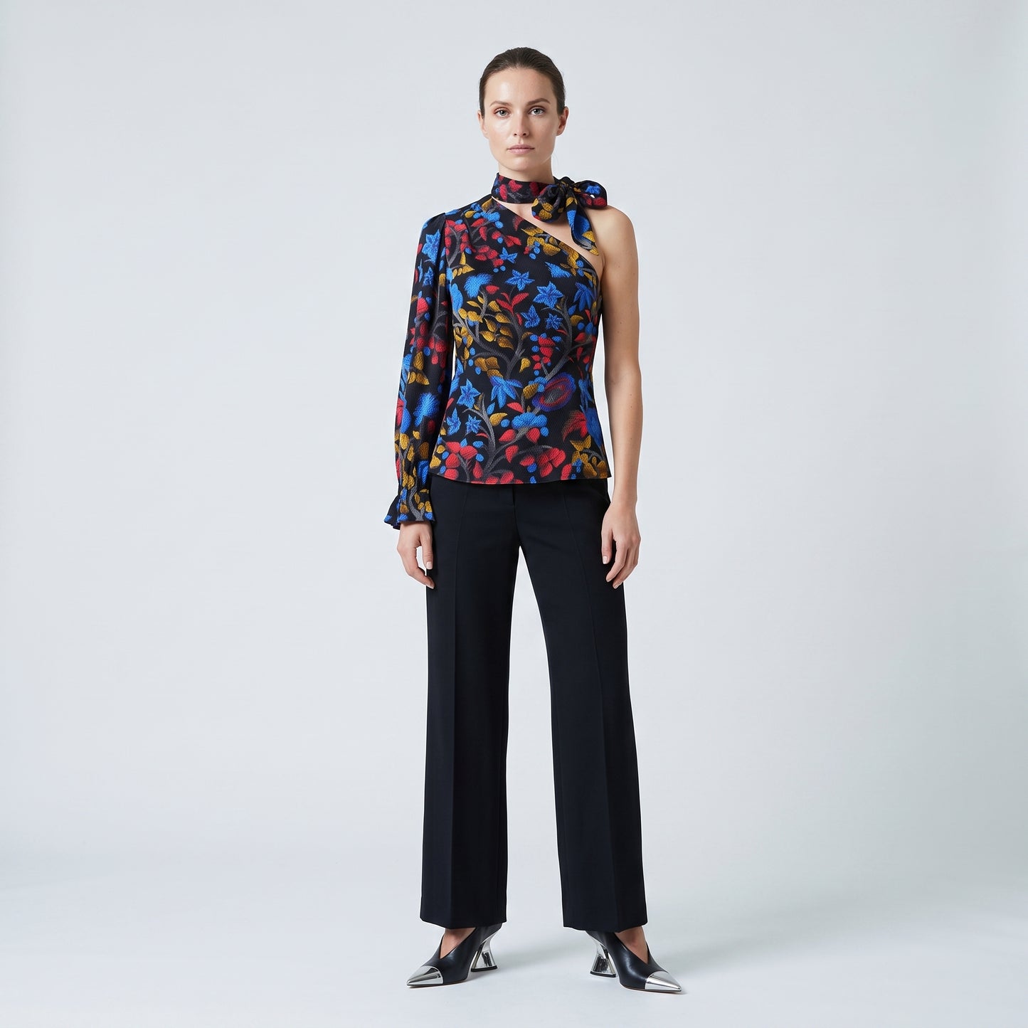 Floral Asymmetric Bow Detail Top