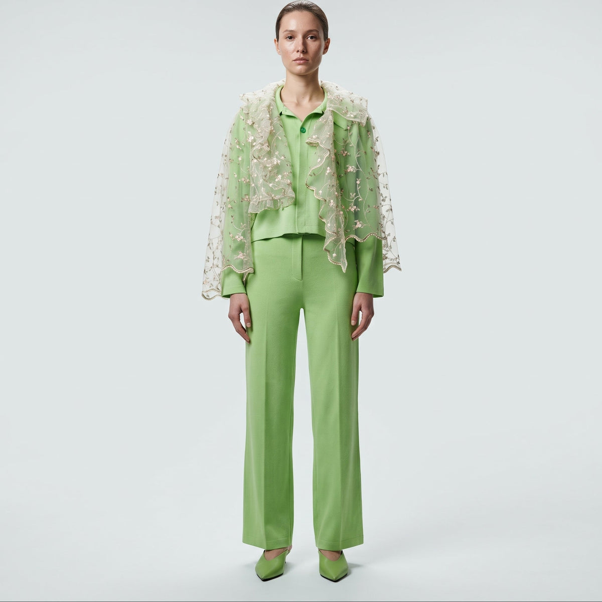 Embroidered Tulle Overlay Cardigan