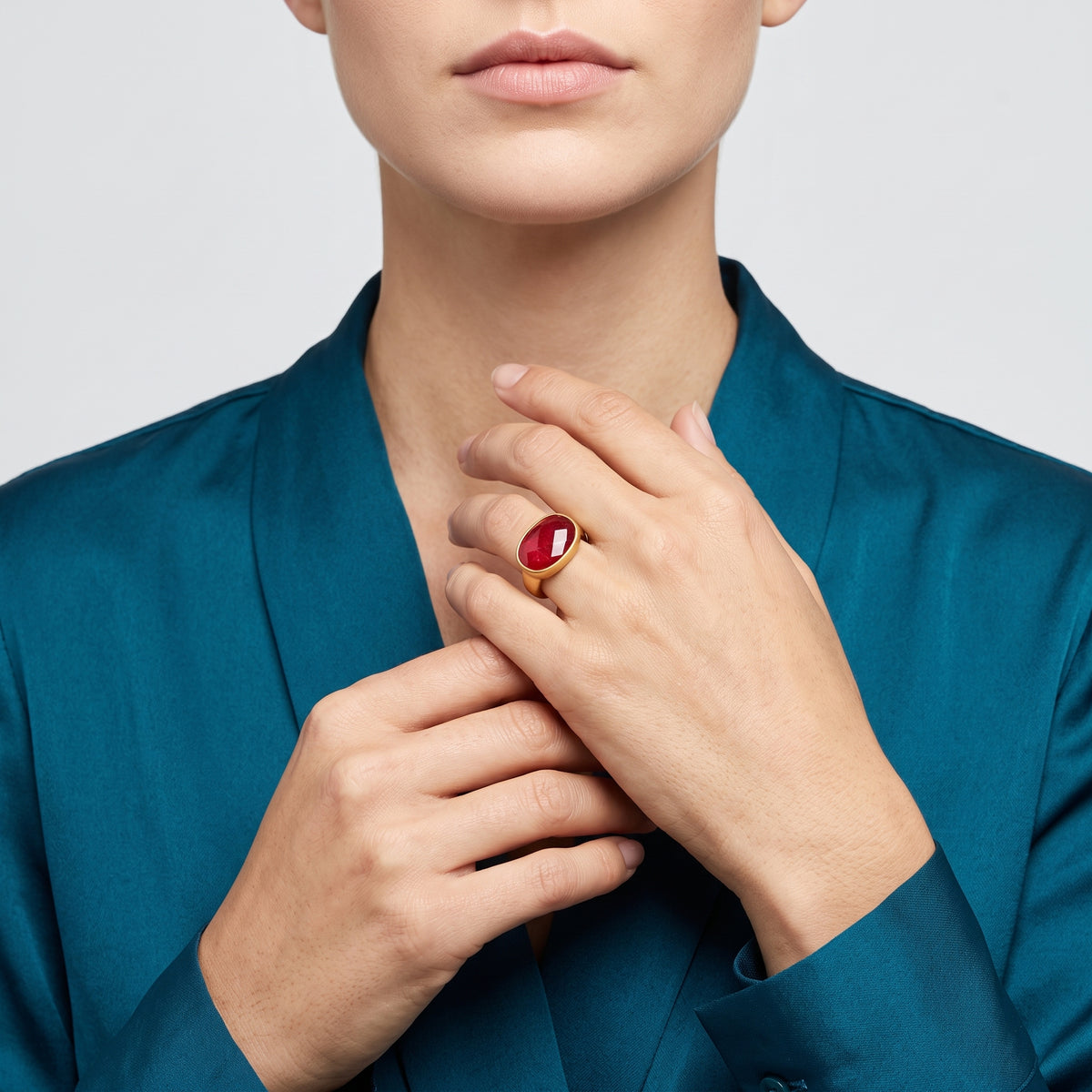 Oval Faceted Ruby Gold Ring
