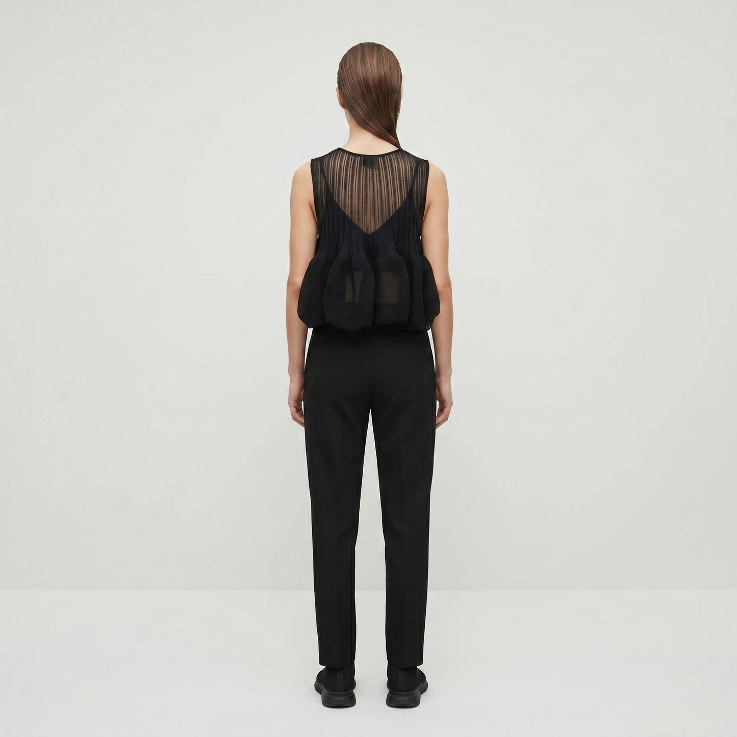 Sheer Pleated Peplum Top