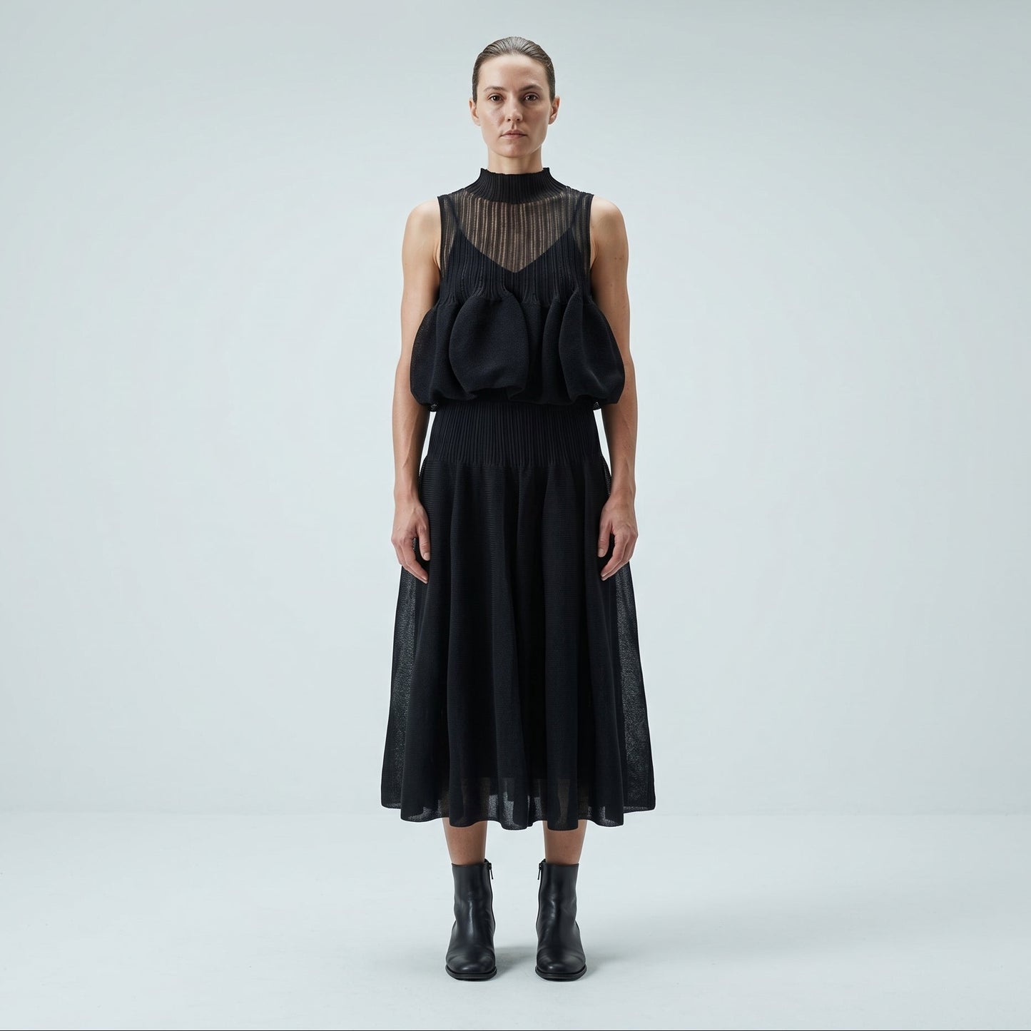 High-Waist Pleated Knit Skirt