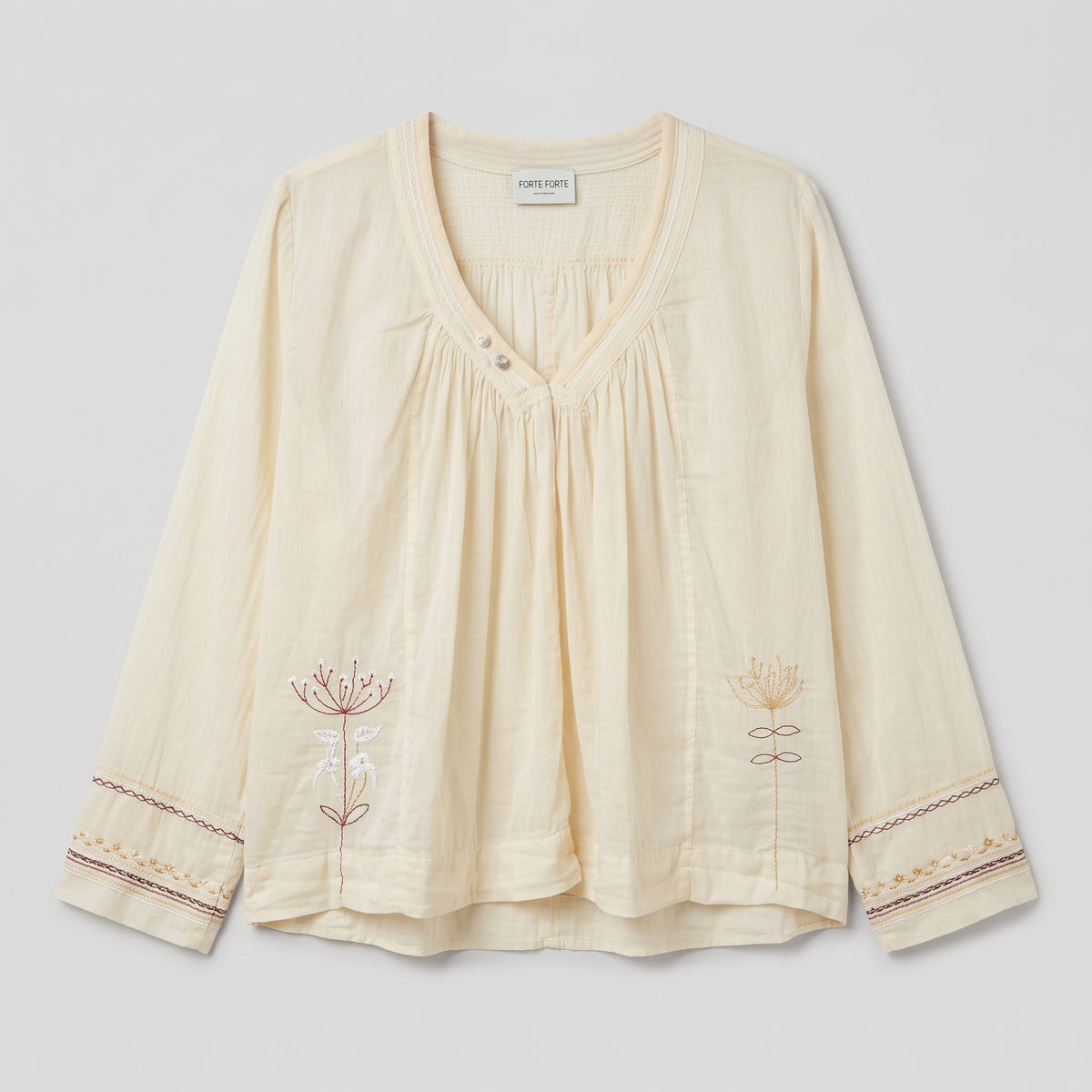 Embroidered Cotton V-Neck Blouse