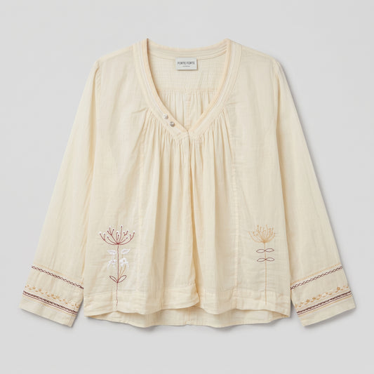 Embroidered Cotton V-Neck Blouse
