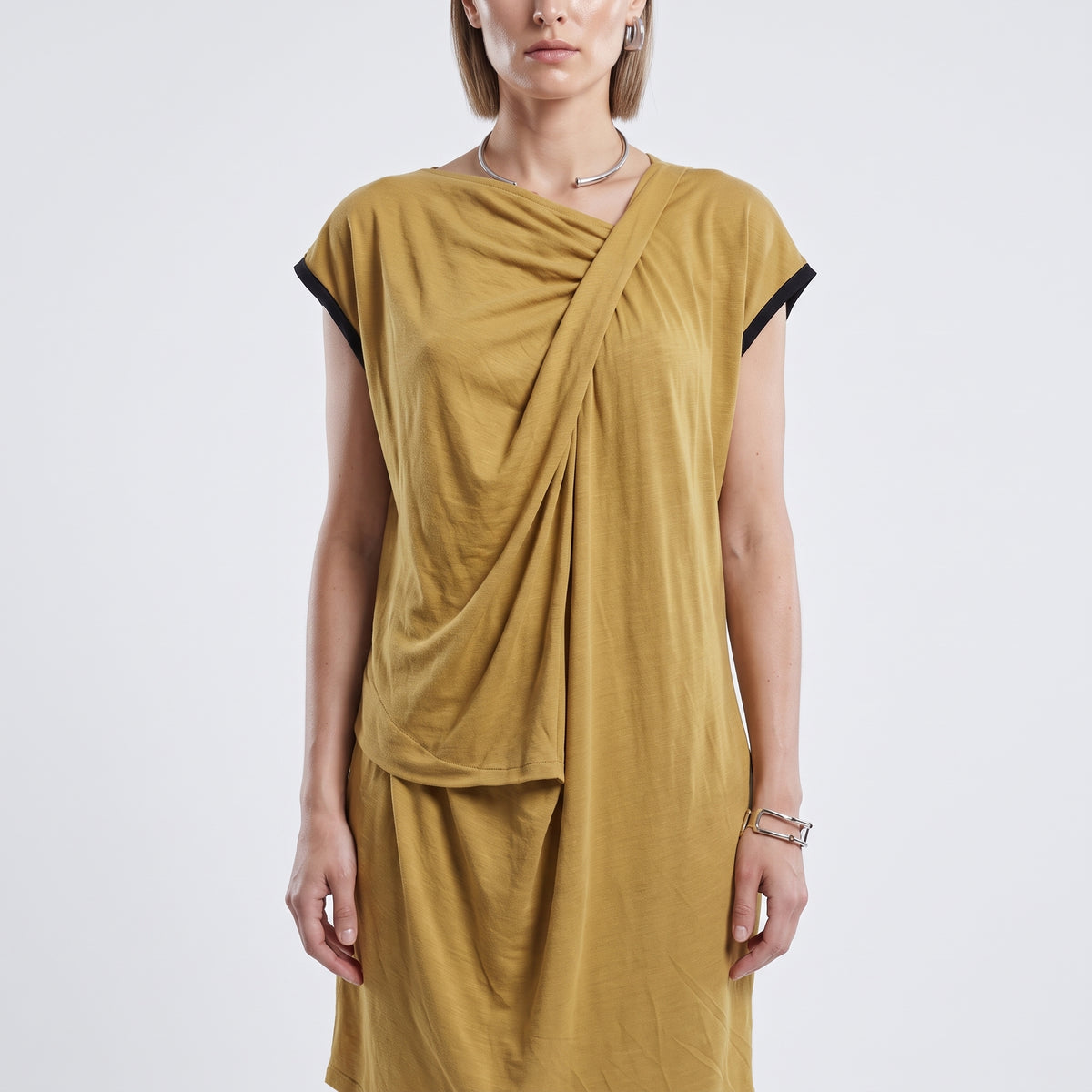 Draped Mustard Cotton Top