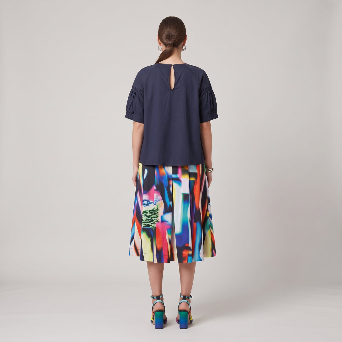 Embroidered Smocked Navy Blouse