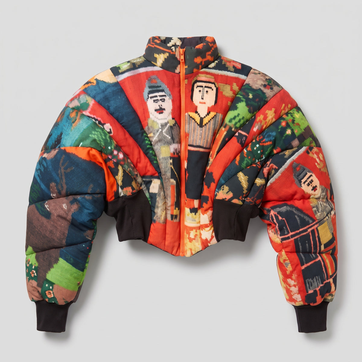 Graphic Print Cropped Puffer Jacket