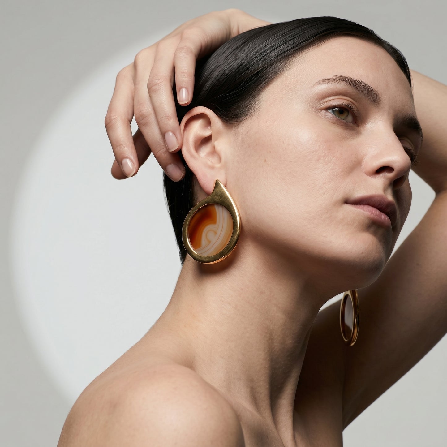 Teardrop Agate Gold Hoop Earrings