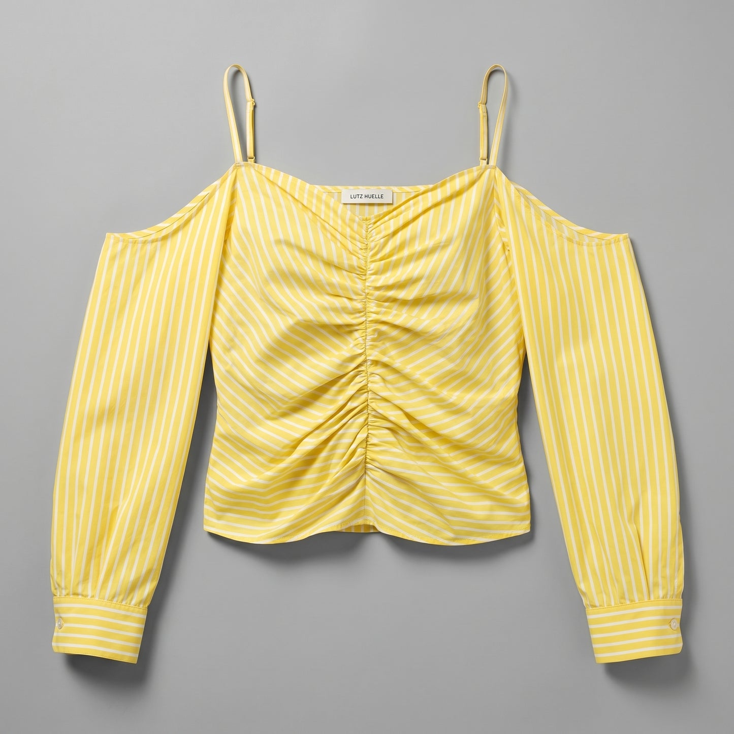 Ruched Striped Cold-Shoulder Top