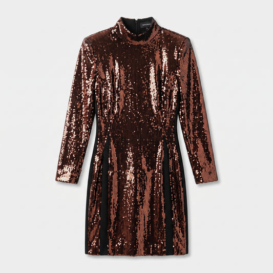 Sequin Mock Neck Mini Dress