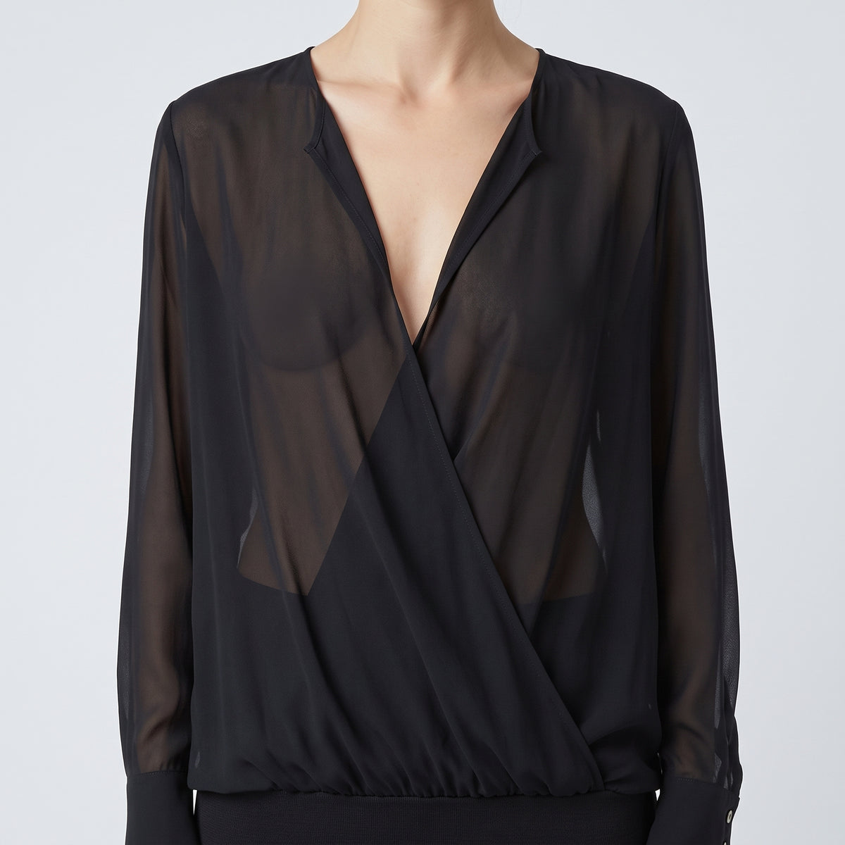Elegant Black Wrap Blouse