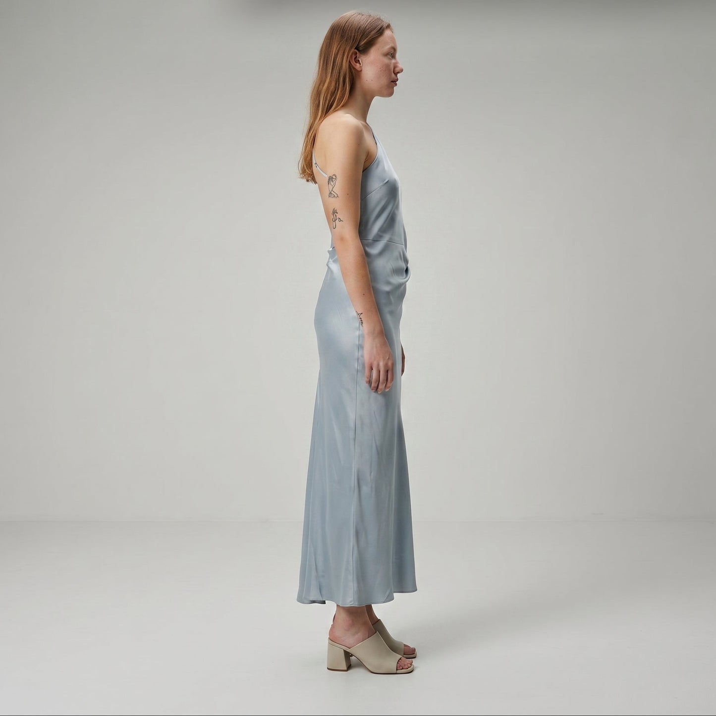 One-Shoulder Metallic Midi Dress