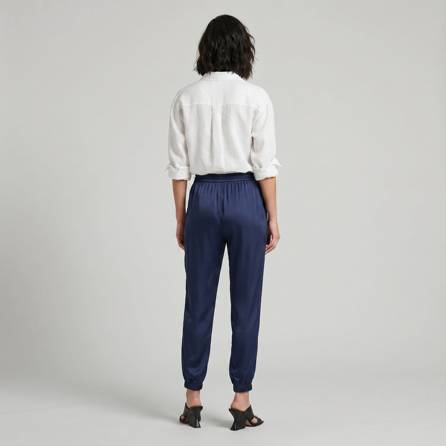 Navy Silk Drawstring Joggers