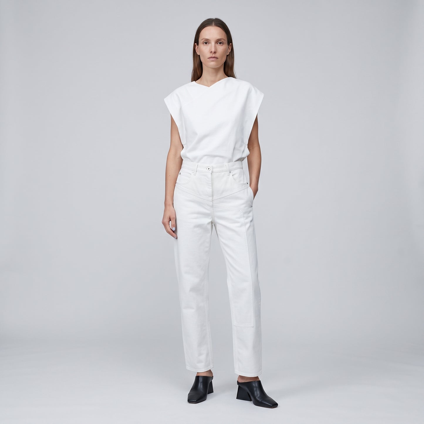 High-Waisted Off-White Denim Jeans