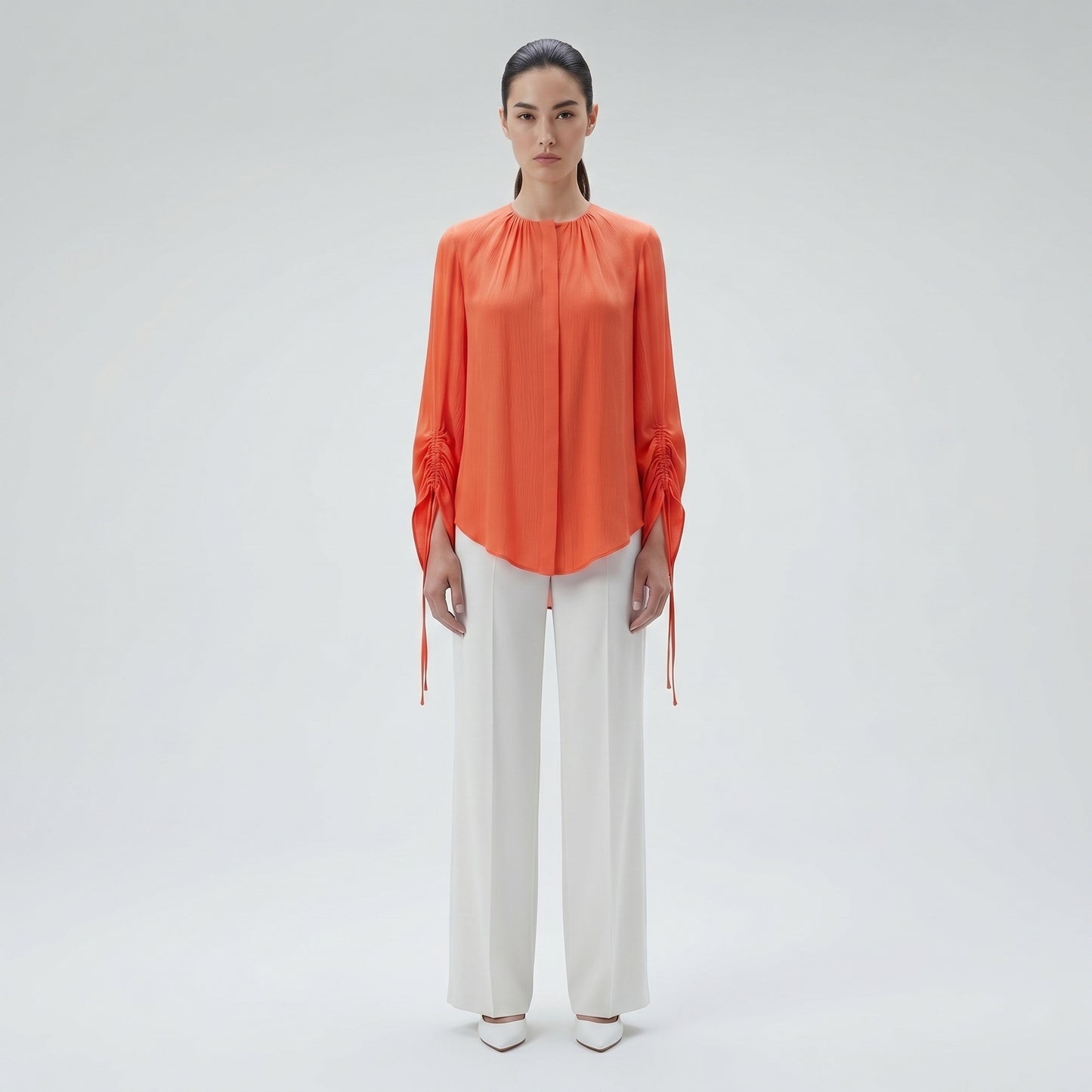Ruched Sleeve Pleated Blouse