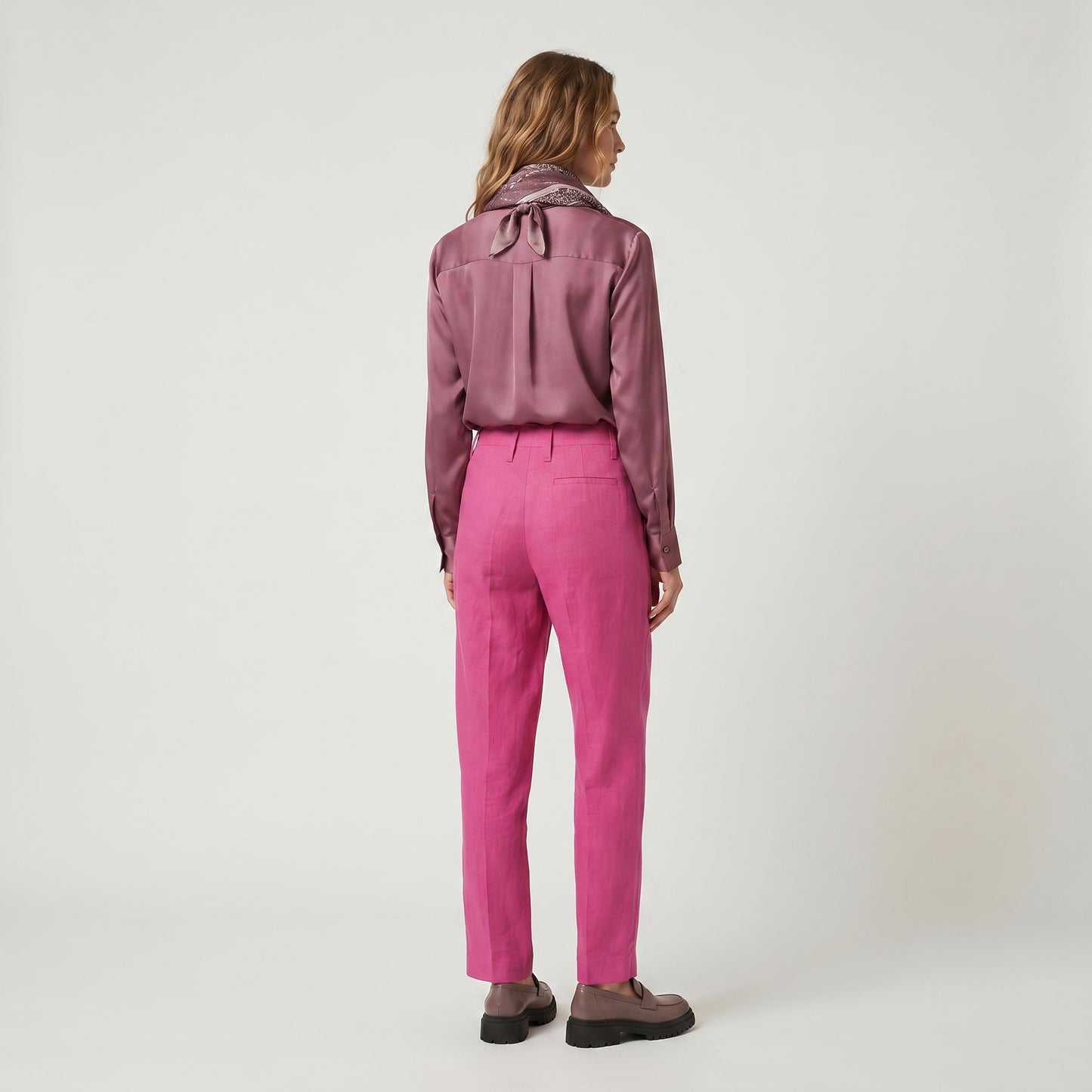 Magenta Straight Leg Linen Trousers