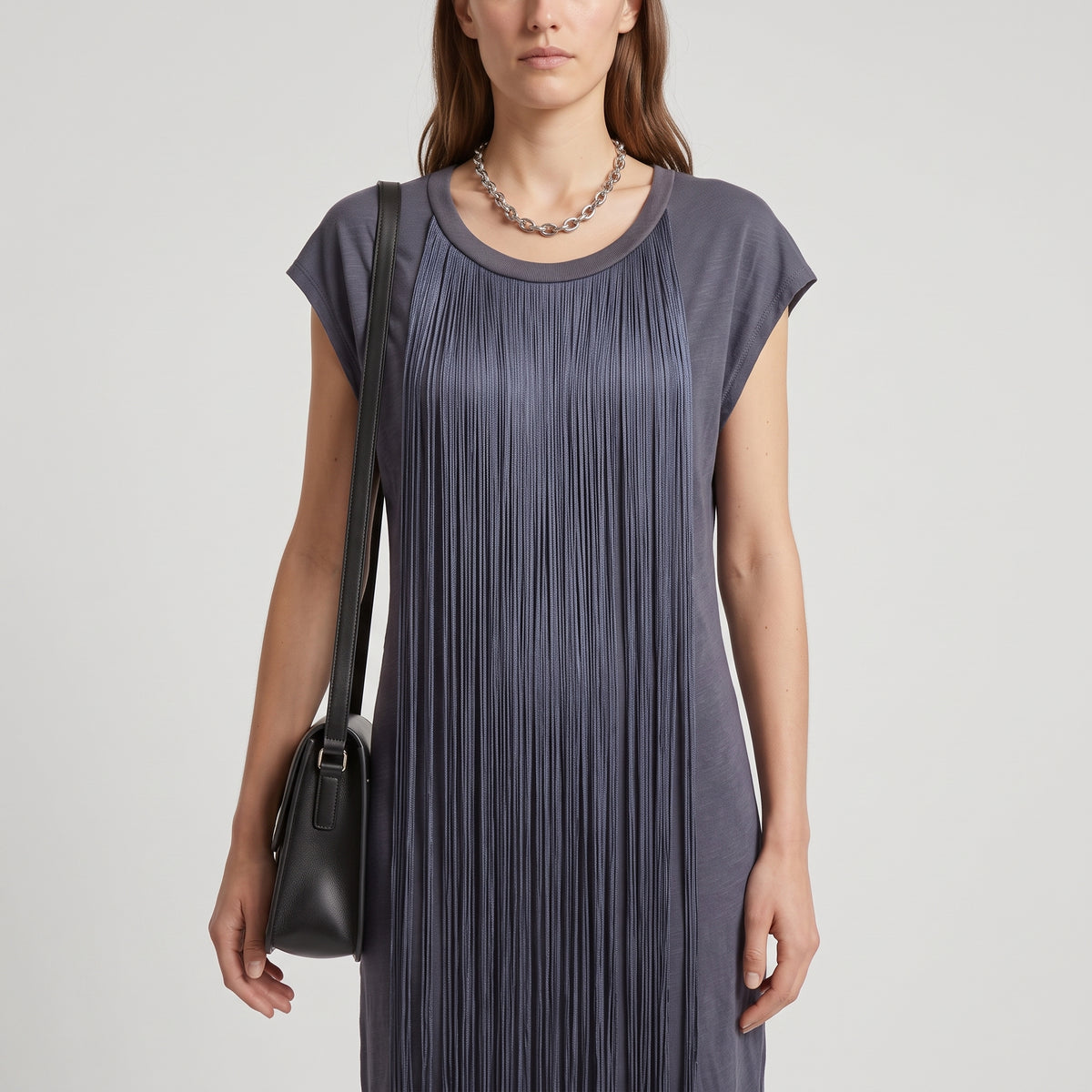 Fringed Cotton Shift Dress