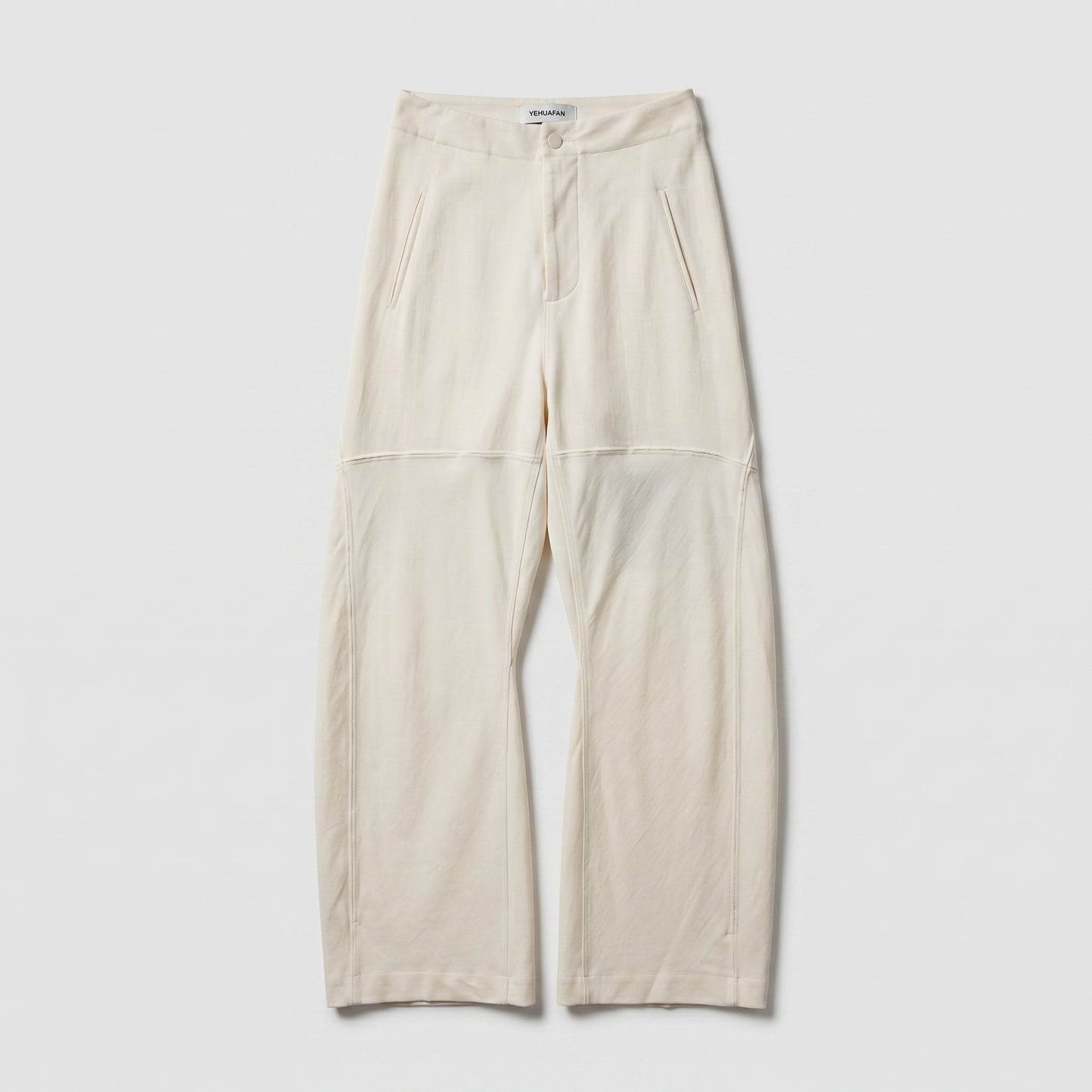 Cream Architectural Curved Leg Trousers