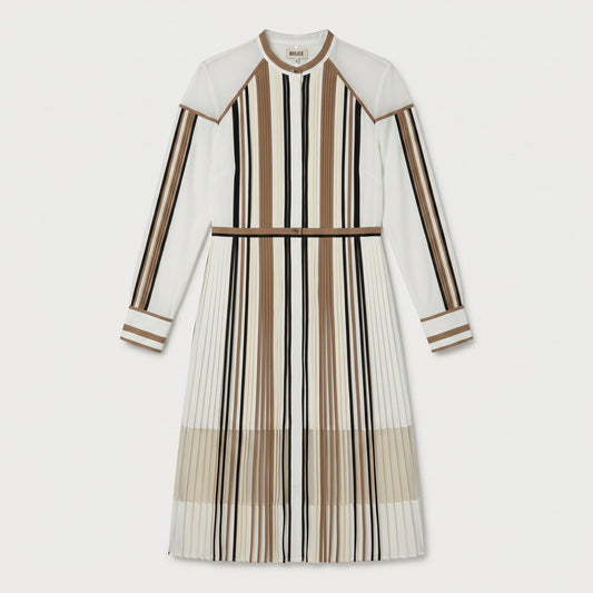 Striped Pleated Midi Shirt Dress