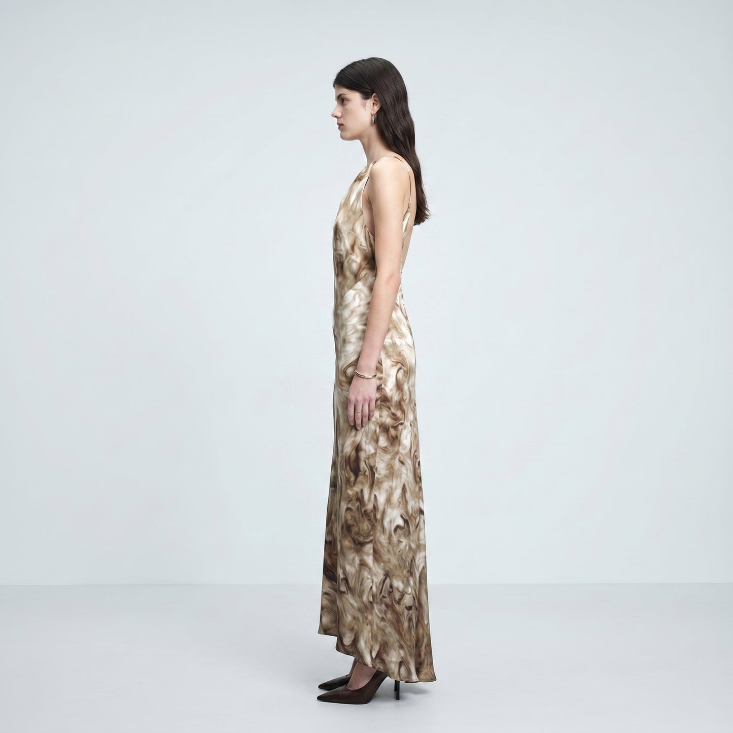Asymmetric Marble Print Slip Dress