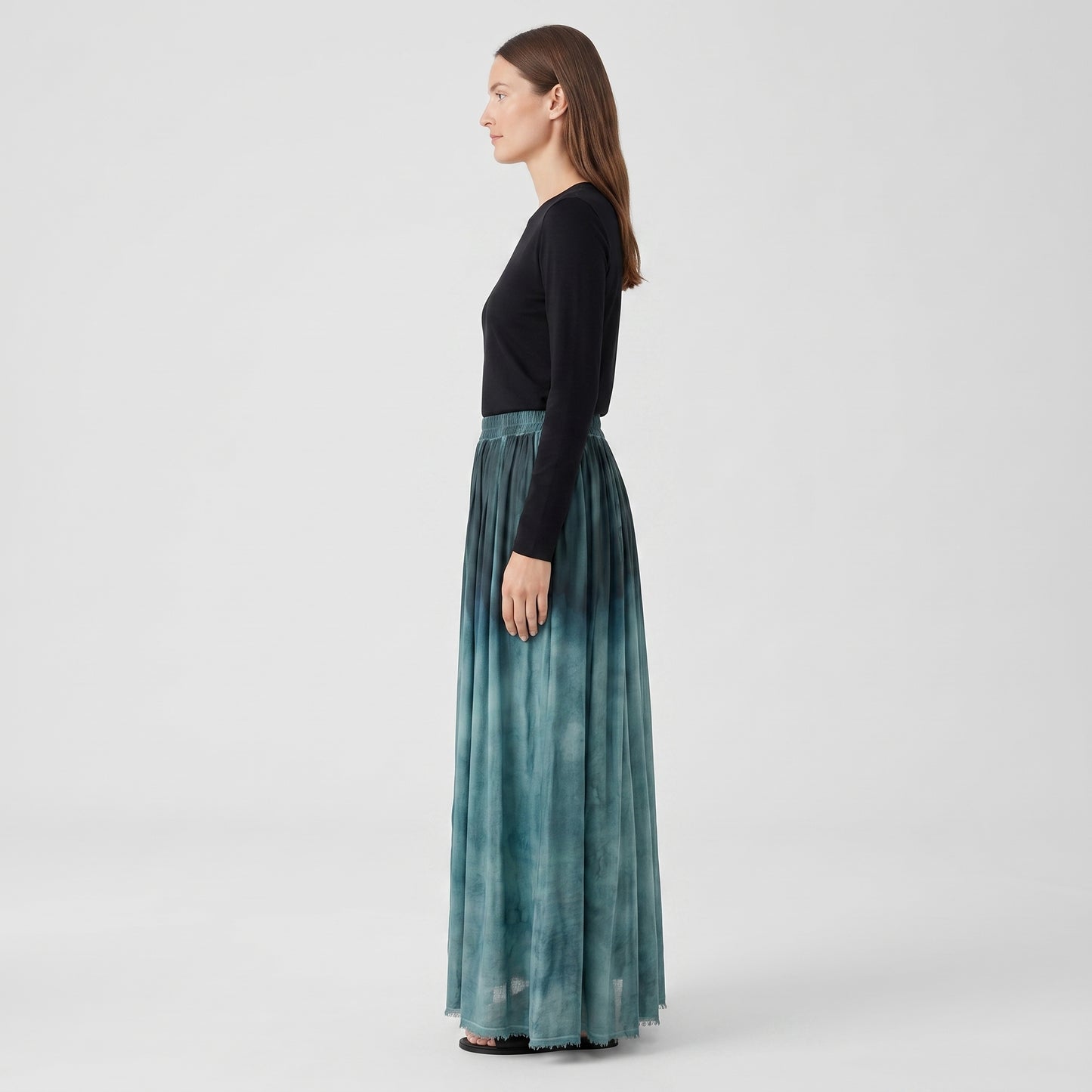 Ombre Dip-Dye Pleated Maxi Skirt