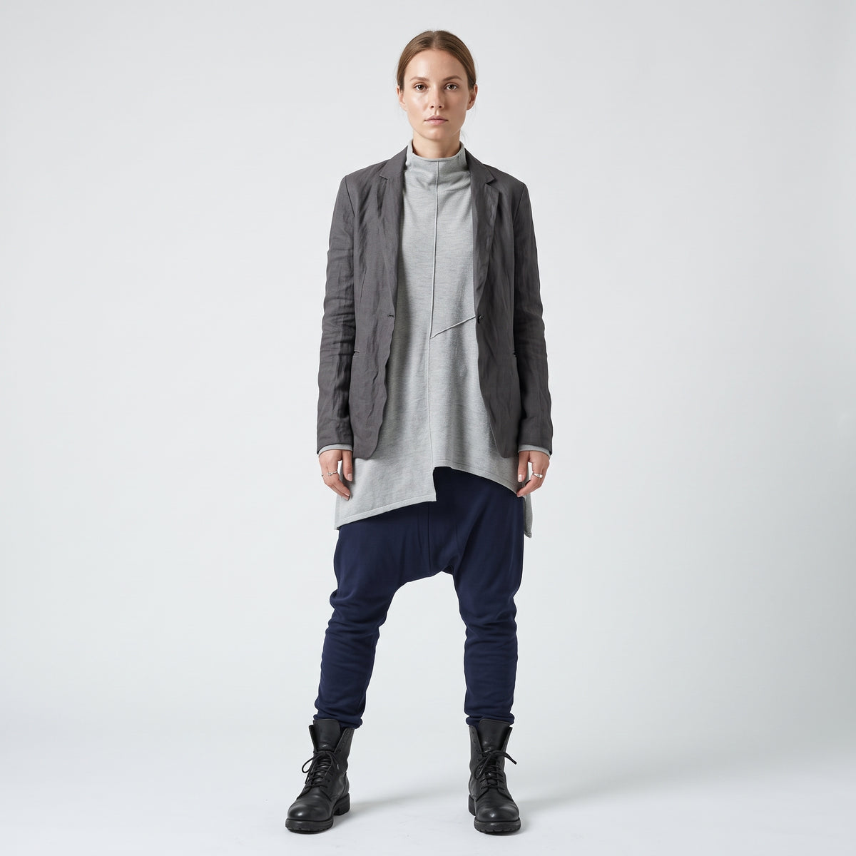 Sculpted High-Waisted Navy Trousers