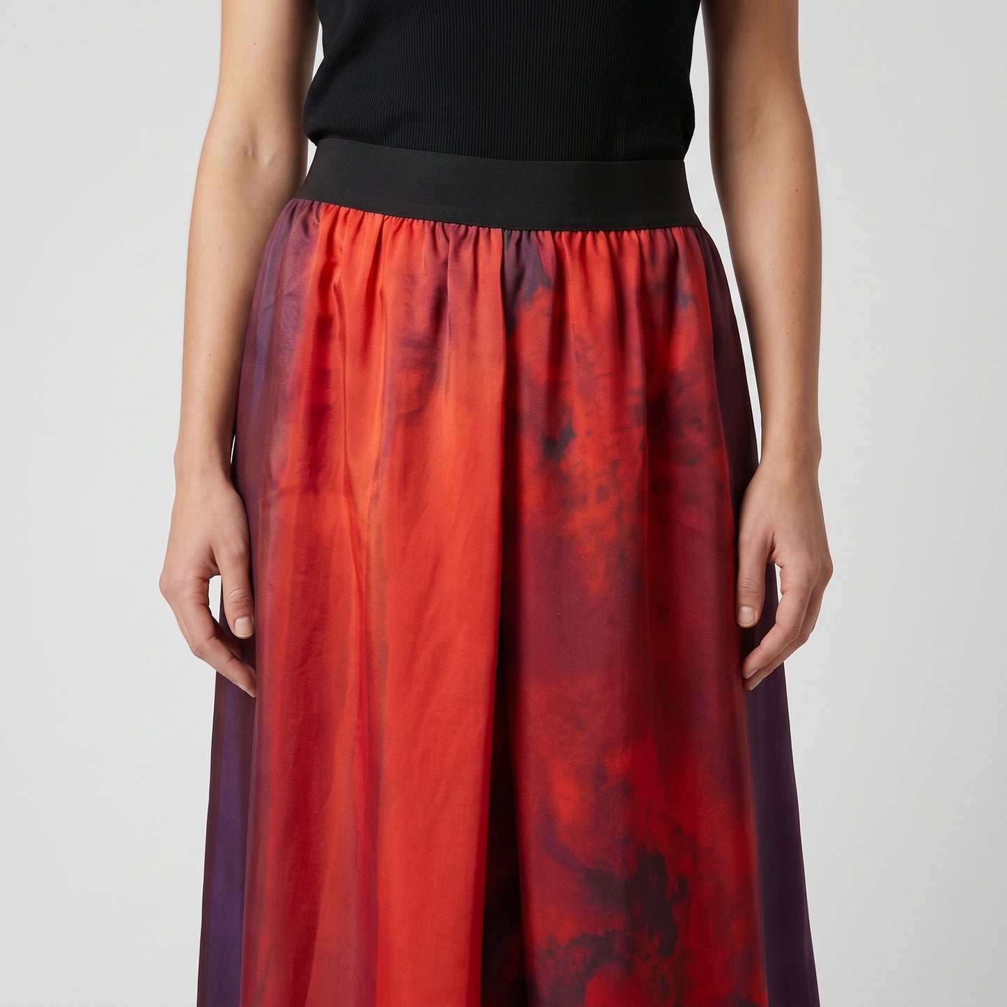 Abstract Print Silk Midi Skirt