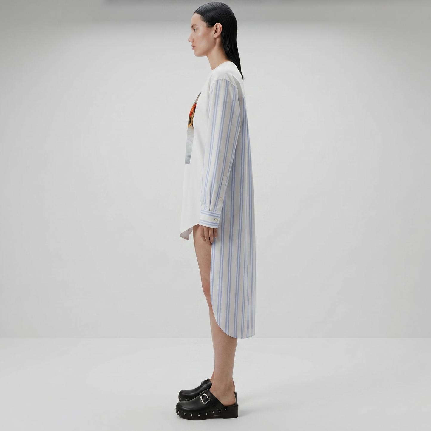 Graphic Print Striped Longline Shirt