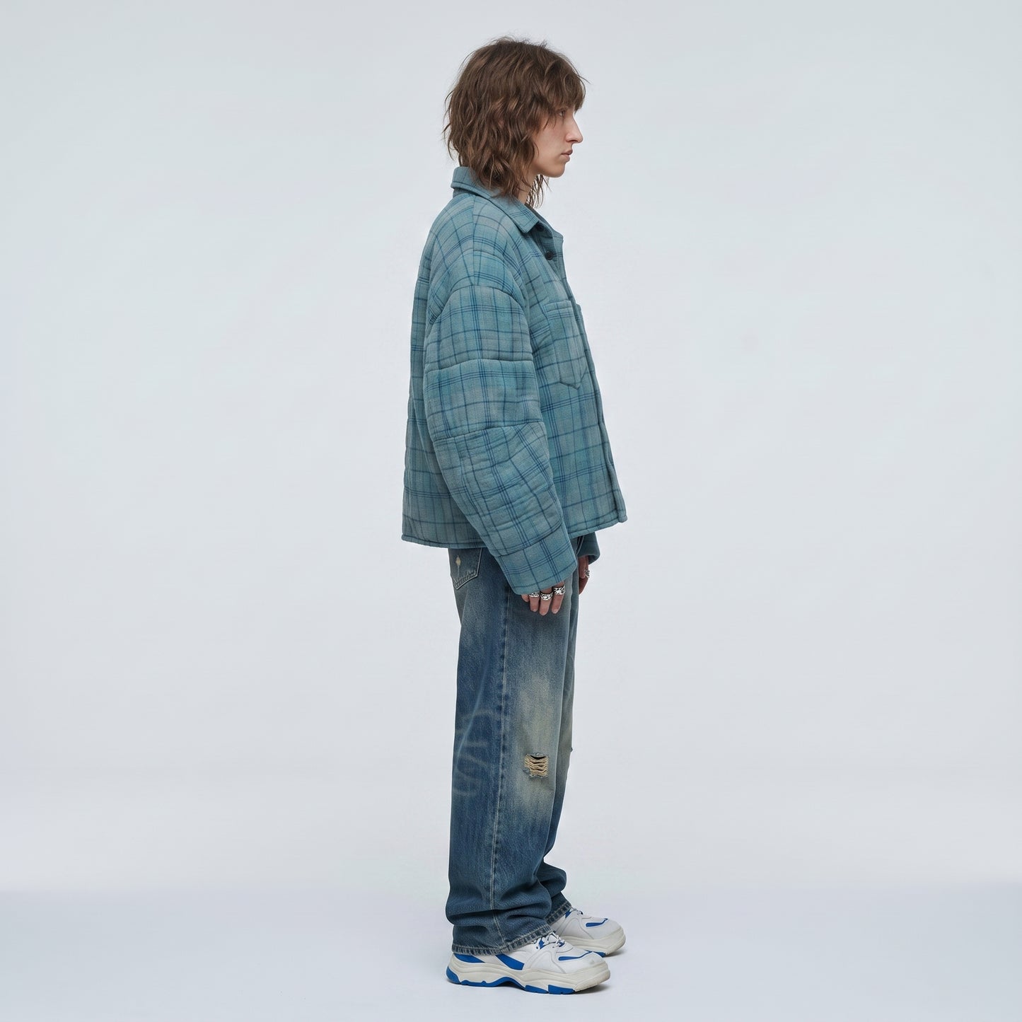 Quilted Plaid Button-Down Jacket